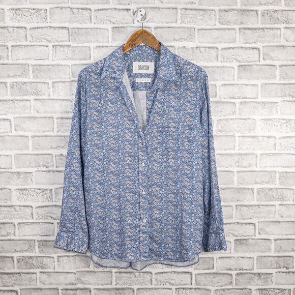 GRAYSON The HERO Button up Shirt in Blue Floral Print Women's Size 05 - Picture 1 of 8